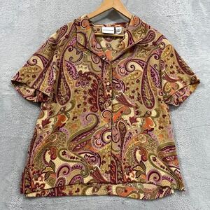 Alfred Dunner Shirt‎ Blouse Womens 16 Paisley Boho Artsy Coachella Hippie Church